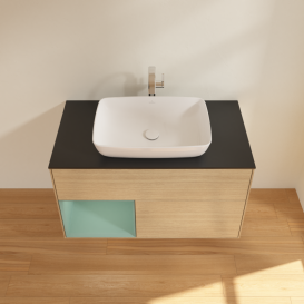 Тумба под раковину Villeroy & Boch Finion 100х50,1 см с подсветкой МДФ шпон дуба/стекло черное матовое G772GMPC