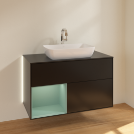 Тумба под раковину Villeroy & Boch Finion 100х50,1 см с подсветкой МДФ черный матовый лак/стекло черное матовое G772GMPD