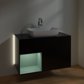 Тумба под раковину Villeroy & Boch Finion 100х50,1 см с подсветкой МДФ черный матовый лак/стекло черное матовое G772GMPD