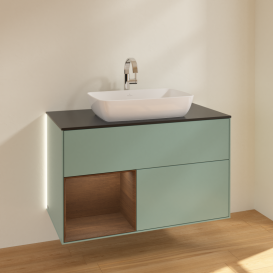 Тумба под раковину Villeroy & Boch Finion 100х50,1 см с подсветкой МДФ оливковый матовый лак/стекло черное матовое G772GNGM