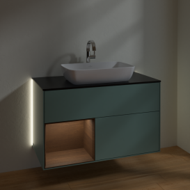 Тумба под раковину Villeroy & Boch Finion 100х50,1 см с подсветкой МДФ оливковый матовый лак/стекло черное матовое G772GNGM