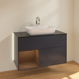 Тумба під раковину Villeroy & Boch Finion 100х50,1 см із підсвічуванням МДФ темно-синій матовий лак/скло чорне матове G772GNHG