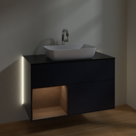 Тумба під раковину Villeroy & Boch Finion 100х50,1 см із підсвічуванням МДФ темно-синій матовий лак/скло чорне матове G772GNHG
