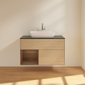 Тумба под раковину Villeroy & Boch Finion 100х50,1 см с подсветкой МДФ шпон дуба/стекло черное матовое G772GNPC