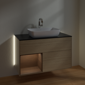 Тумба под раковину Villeroy & Boch Finion 100х50,1 см с подсветкой МДФ шпон дуба/стекло черное матовое G772GNPC