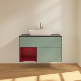 Тумба под раковину Villeroy & Boch Finion 100х50,1 см с подсветкой МДФ оливковый матовый лак/стекло черное матовое G772HBGM