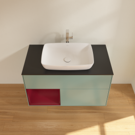 Тумба под раковину Villeroy & Boch Finion 100х50,1 см с подсветкой МДФ оливковый матовый лак/стекло черное матовое G772HBGM