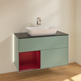 Тумба под раковину Villeroy & Boch Finion 100х50,1 см с подсветкой МДФ оливковый матовый лак/стекло черное матовое G772HBGM