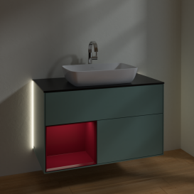 Тумба под раковину Villeroy & Boch Finion 100х50,1 см с подсветкой МДФ оливковый матовый лак/стекло черное матовое G772HBGM