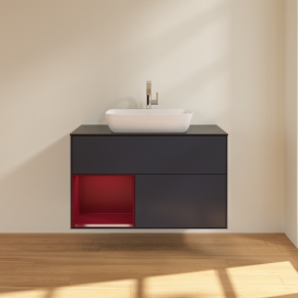 Тумба под раковину Villeroy & Boch Finion 100х50,1 см с подсветкой МДФ темно-синий матовый лак/стекло черное матовое G772HBHG