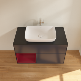 Тумба под раковину Villeroy & Boch Finion 100х50,1 см с подсветкой МДФ темно-синий матовый лак/стекло черное матовое G772HBHG