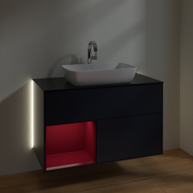 Тумба под раковину Villeroy & Boch Finion 100х50,1 см с подсветкой МДФ темно-синий матовый лак/стекло черное матовое G772HBHG