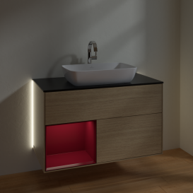 Тумба под раковину Villeroy & Boch Finion 100х50,1 см с подсветкой МДФ шпон дуба/стекло черное матовое G772HBPC