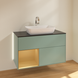 Тумба под раковину Villeroy & Boch Finion 100х50,1 см с подсветкой МДФ оливковый матовый лак/стекло черное матовое G772HFGM