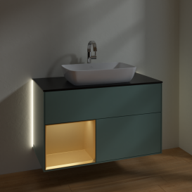 Тумба под раковину Villeroy & Boch Finion 100х50,1 см с подсветкой МДФ оливковый матовый лак/стекло черное матовое G772HFGM