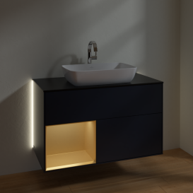 Тумба под раковину Villeroy & Boch Finion 100х50,1 см с подсветкой МДФ темно-синий матовый лак/стекло черное матовое G772HFHG