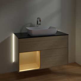 Тумба под раковину Villeroy & Boch Finion 100х50,1 см с подсветкой МДФ шпон дуба/стекло черное матовое G772HFPC