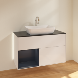 Тумба под раковину Villeroy & Boch Finion 100х50,1 см с подсветкой МДФ глянцевый белый лак/стекло черное матовое G772HGGF