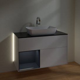 Тумба под раковину Villeroy & Boch Finion 100х50,1 см с подсветкой МДФ глянцевый белый лак/стекло черное матовое G772HGGF