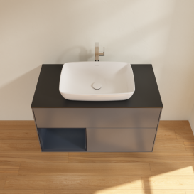 Тумба под раковину Villeroy & Boch Finion 100х50,1 см с подсветкой МДФ антрацит матовый лак/стекло черное матовое G772HGGK