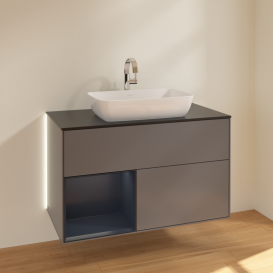 Тумба под раковину Villeroy & Boch Finion 100х50,1 см с подсветкой МДФ антрацит матовый лак/стекло черное матовое G772HGGK