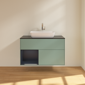 Тумба под раковину Villeroy & Boch Finion 100х50,1 см с подсветкой МДФ оливковый матовый лак/стекло черное матовое G772HGGM