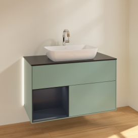 Тумба под раковину Villeroy & Boch Finion 100х50,1 см с подсветкой МДФ оливковый матовый лак/стекло черное матовое G772HGGM