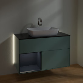 Тумба под раковину Villeroy & Boch Finion 100х50,1 см с подсветкой МДФ оливковый матовый лак/стекло черное матовое G772HGGM