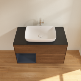 Тумба под раковину Villeroy & Boch Finion 100х50,1 см с подсветкой МДФ шпон грецкого ореха/стекло черное матовое G772HGGN