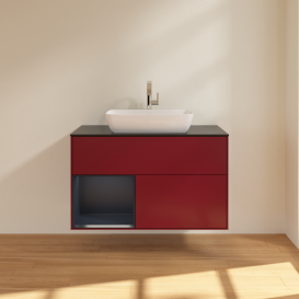 Тумба под раковину Villeroy & Boch Finion 100х50,1 см с подсветкой МДФ пион матовый лак/стекло черное матовое G772HGHB