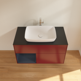 Тумба под раковину Villeroy & Boch Finion 100х50,1 см с подсветкой МДФ пион матовый лак/стекло черное матовое G772HGHB