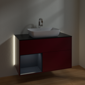 Тумба под раковину Villeroy & Boch Finion 100х50,1 см с подсветкой МДФ пион матовый лак/стекло черное матовое G772HGHB