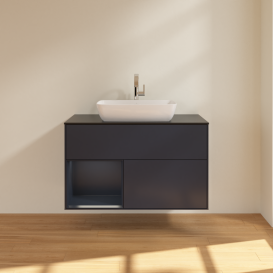 Тумба под раковину Villeroy & Boch Finion 100х50,1 см с подсветкой МДФ темно-синий матовый лак/стекло черное матовое G772HGHG