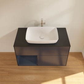 Тумба под раковину Villeroy & Boch Finion 100х50,1 см с подсветкой МДФ темно-синий матовый лак/стекло черное матовое G772HGHG