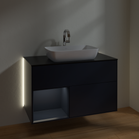 Тумба под раковину Villeroy & Boch Finion 100х50,1 см с подсветкой МДФ темно-синий матовый лак/стекло черное матовое G772HGHG