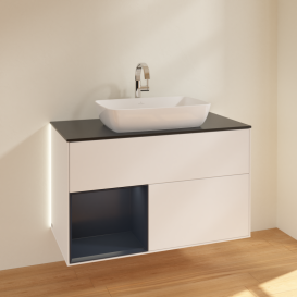 Тумба под раковину Villeroy & Boch Finion 100х50,1 см с подсветкой МДФ белый матовый лак/стекло черное матовое G772HGMT