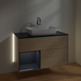 Тумба под раковину Villeroy & Boch Finion 100х50,1 см с подсветкой МДФ шпон дуба/стекло черное матовое G772HGPC