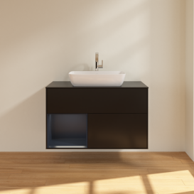 Тумба под раковину Villeroy & Boch Finion 100х50,1 см с подсветкой МДФ черный матовый лак/стекло черное матовое G772HGPD