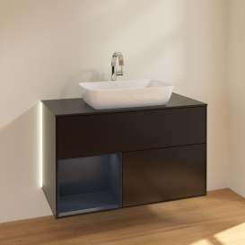 Тумба под раковину Villeroy & Boch Finion 100х50,1 см с подсветкой МДФ черный матовый лак/стекло черное матовое G772HGPD