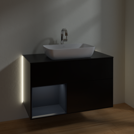 Тумба под раковину Villeroy & Boch Finion 100х50,1 см с подсветкой МДФ черный матовый лак/стекло черное матовое G772HGPD