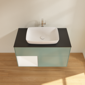 Тумба под раковину Villeroy & Boch Finion 100х50,1 см с подсветкой МДФ оливковый матовый лак/стекло черное матовое G772MTGM