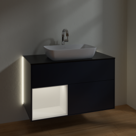 Тумба под раковину Villeroy & Boch Finion 100х50,1 см с подсветкой МДФ темно-синий матовый лак/стекло черное матовое G772MTHG