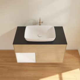 Тумба под раковину Villeroy & Boch Finion 100х50,1 см с подсветкой МДФ шпон дуба/стекло черное матовое G772MTPC