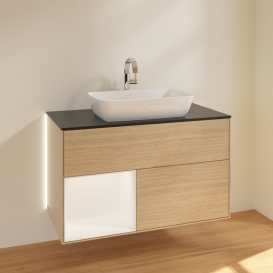 Тумба под раковину Villeroy & Boch Finion 100х50,1 см с подсветкой МДФ шпон дуба/стекло черное матовое G772MTPC