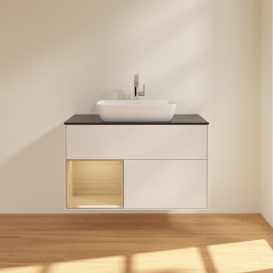 Тумба под раковину Villeroy & Boch Finion 100х50,1 см с подсветкой МДФ глянцевый белый лак/стекло черное матовое G772PCGF