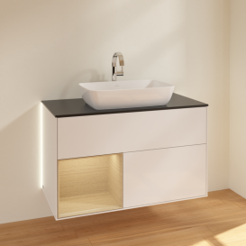 Тумба под раковину Villeroy & Boch Finion 100х50,1 см с подсветкой МДФ глянцевый белый лак/стекло черное матовое G772PCGF