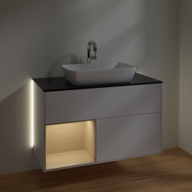 Тумба под раковину Villeroy & Boch Finion 100х50,1 см с подсветкой МДФ глянцевый белый лак/стекло черное матовое G772PCGF