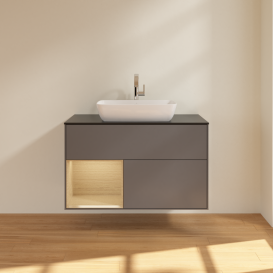 Тумба под раковину Villeroy & Boch Finion 100х50,1 см с подсветкой МДФ антрацит матовый лак/стекло черное матовое G772PCGK