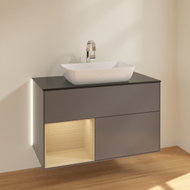 Тумба под раковину Villeroy & Boch Finion 100х50,1 см с подсветкой МДФ антрацит матовый лак/стекло черное матовое G772PCGK