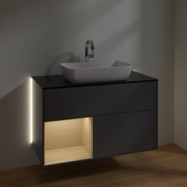 Тумба под раковину Villeroy & Boch Finion 100х50,1 см с подсветкой МДФ антрацит матовый лак/стекло черное матовое G772PCGK